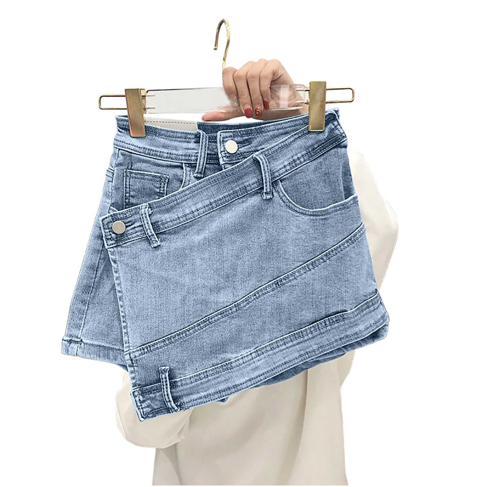 FAGADOER Y2k Denim Skirts Mini Pleated Skirt Women Champagne Denim Stretchy  Casual Short Jean Skirts Retro 90s Streetwear Skirt